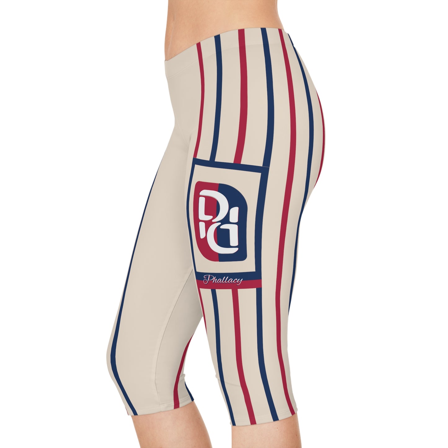 Phallacy Striped Designer Capri Leggings