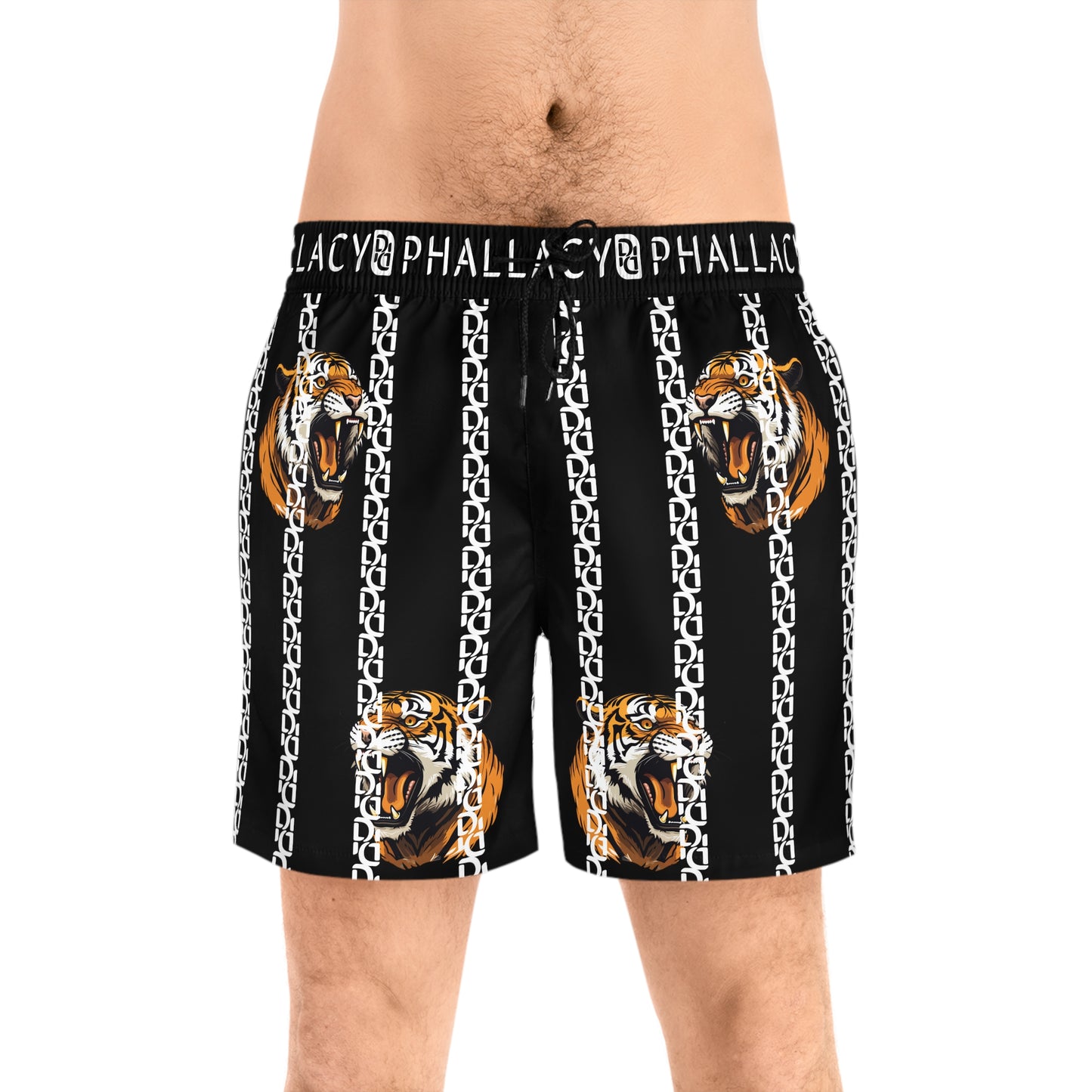 Phallacy Striped Designer Mid-Length Swim Shorts