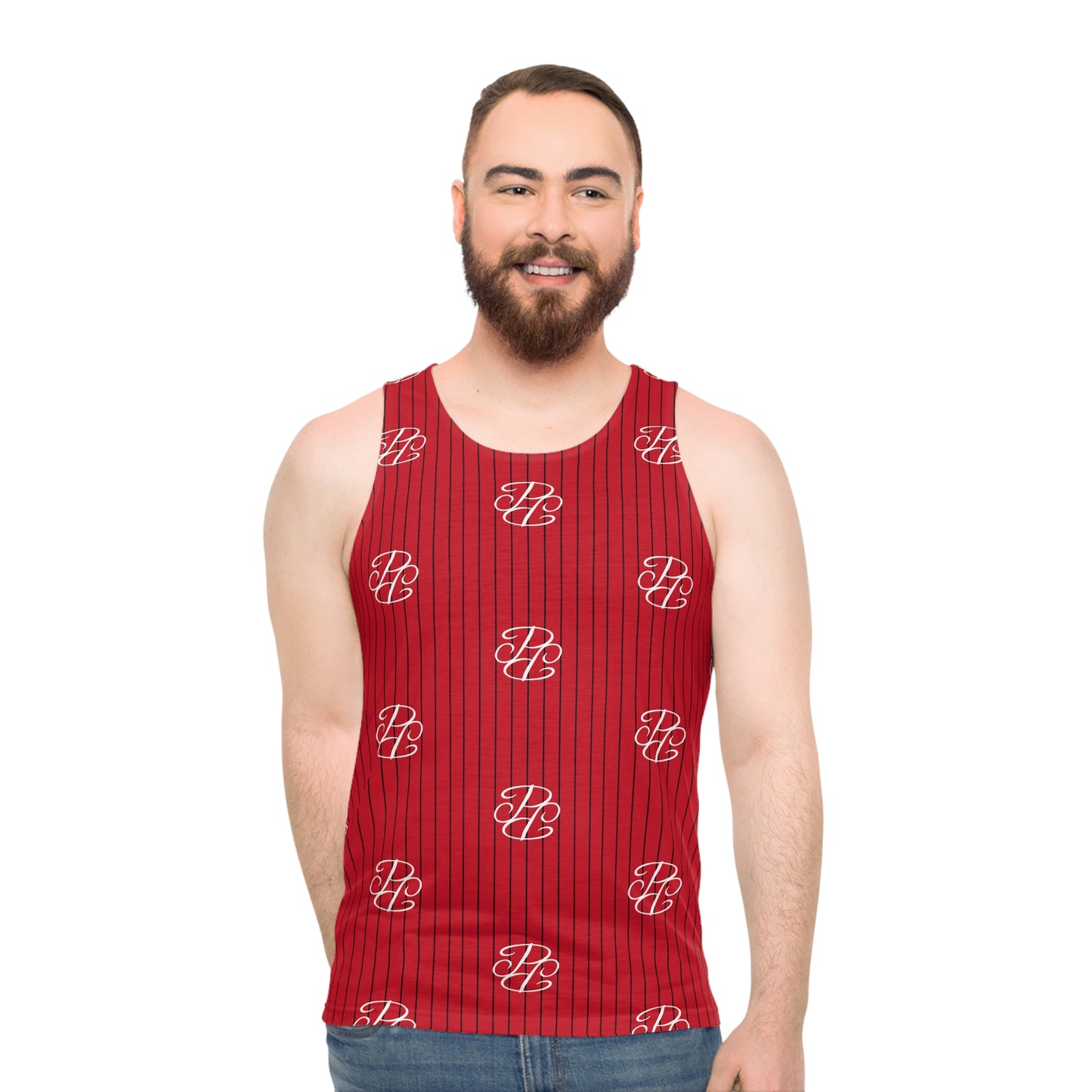 Phallacy Players Striped Designer Unisex Tank Top