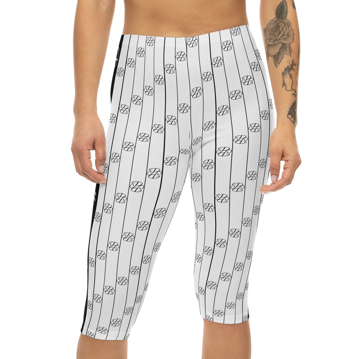 Phallacy Striped Designer Capri Leggings