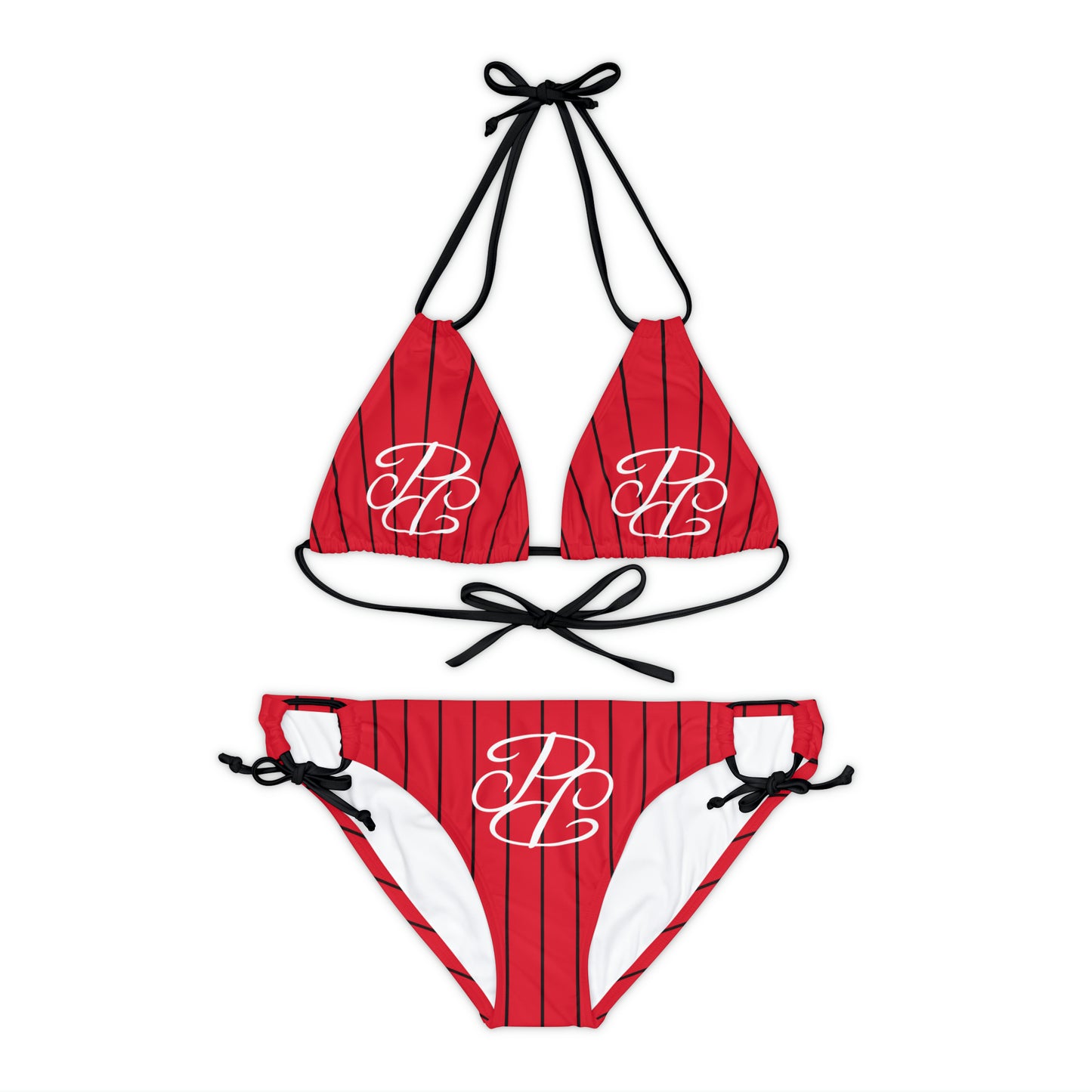 Phallacy Players Striped Designer Strappy Bikini Set