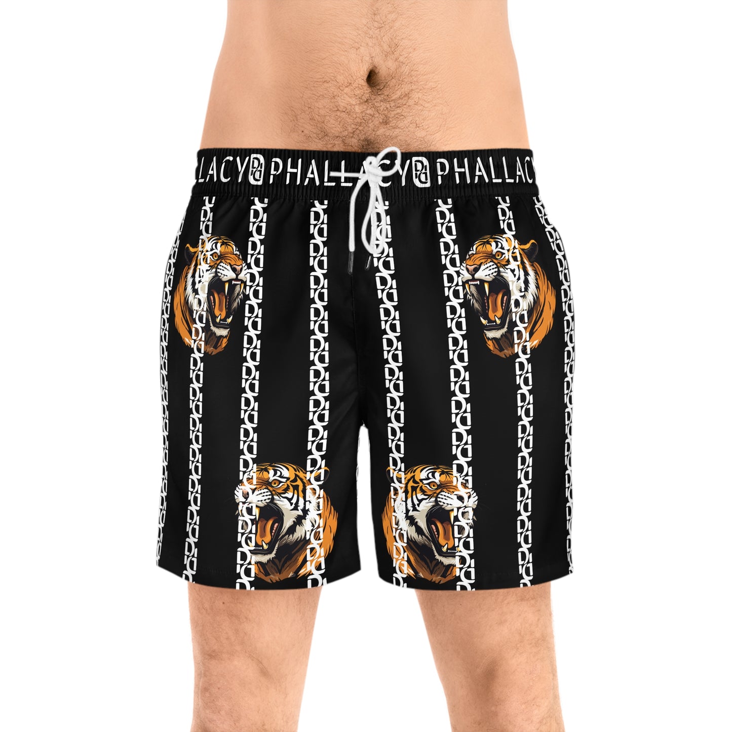 Phallacy Striped Designer Mid-Length Swim Shorts