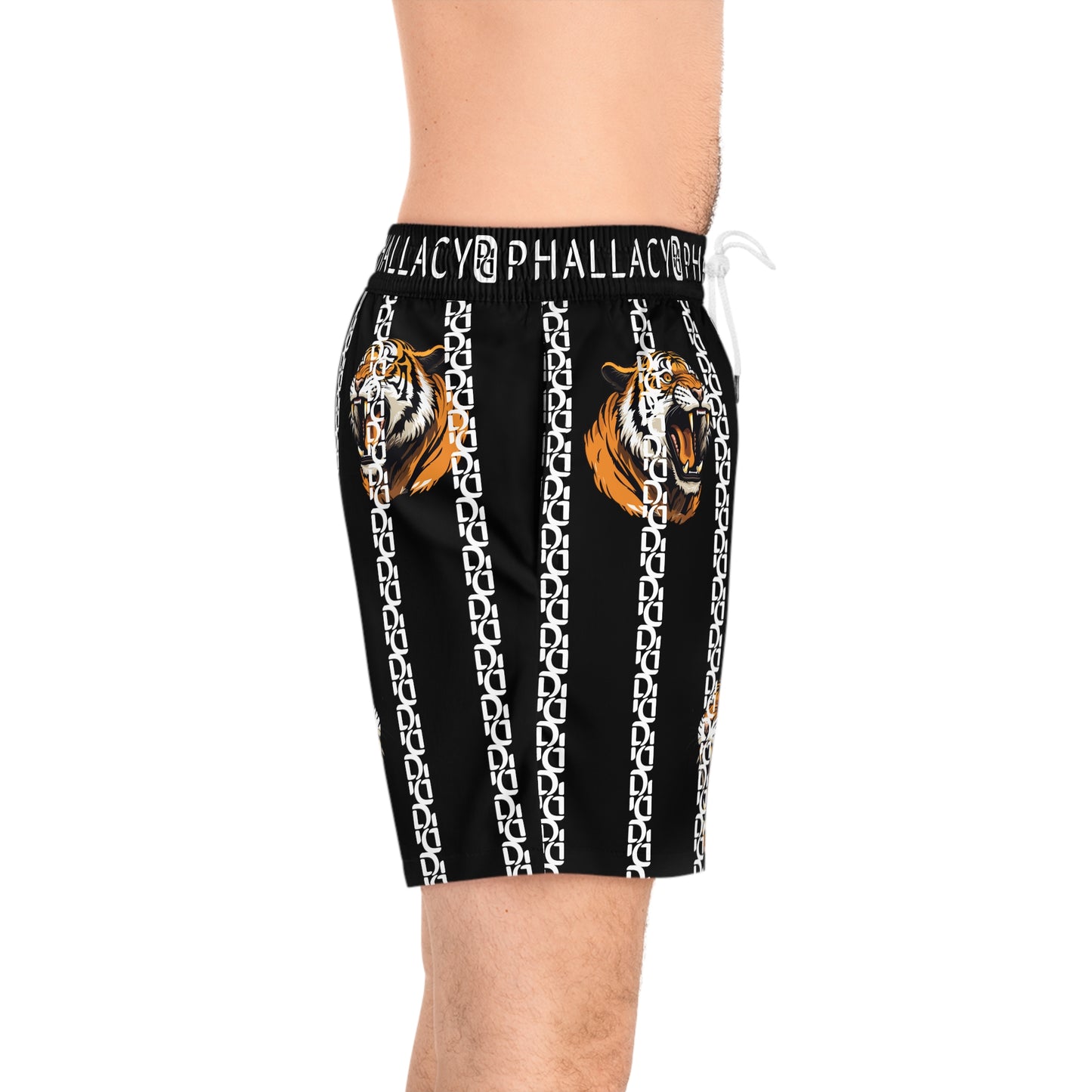 Phallacy Striped Designer Mid-Length Swim Shorts