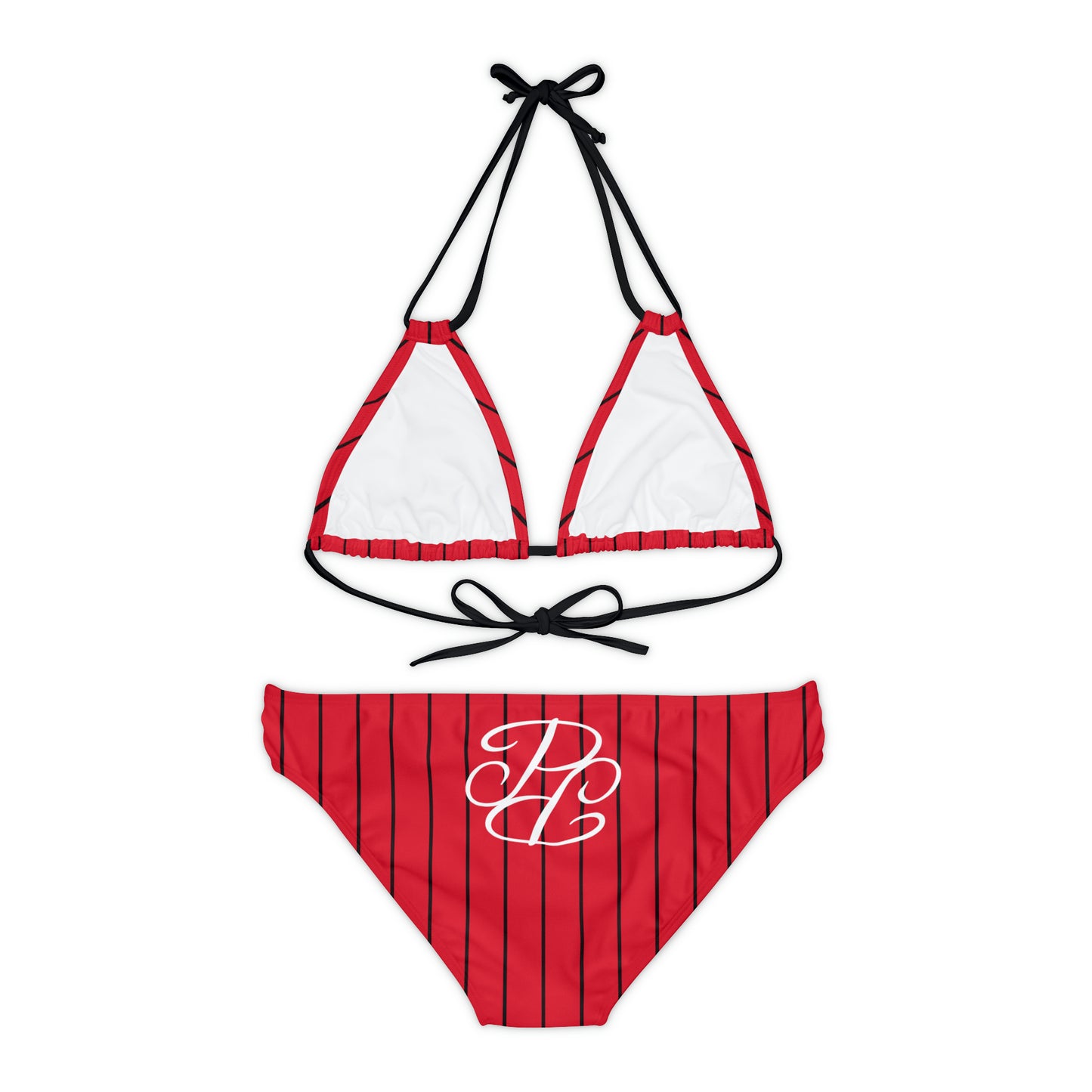 Phallacy Players Striped Designer Strappy Bikini Set