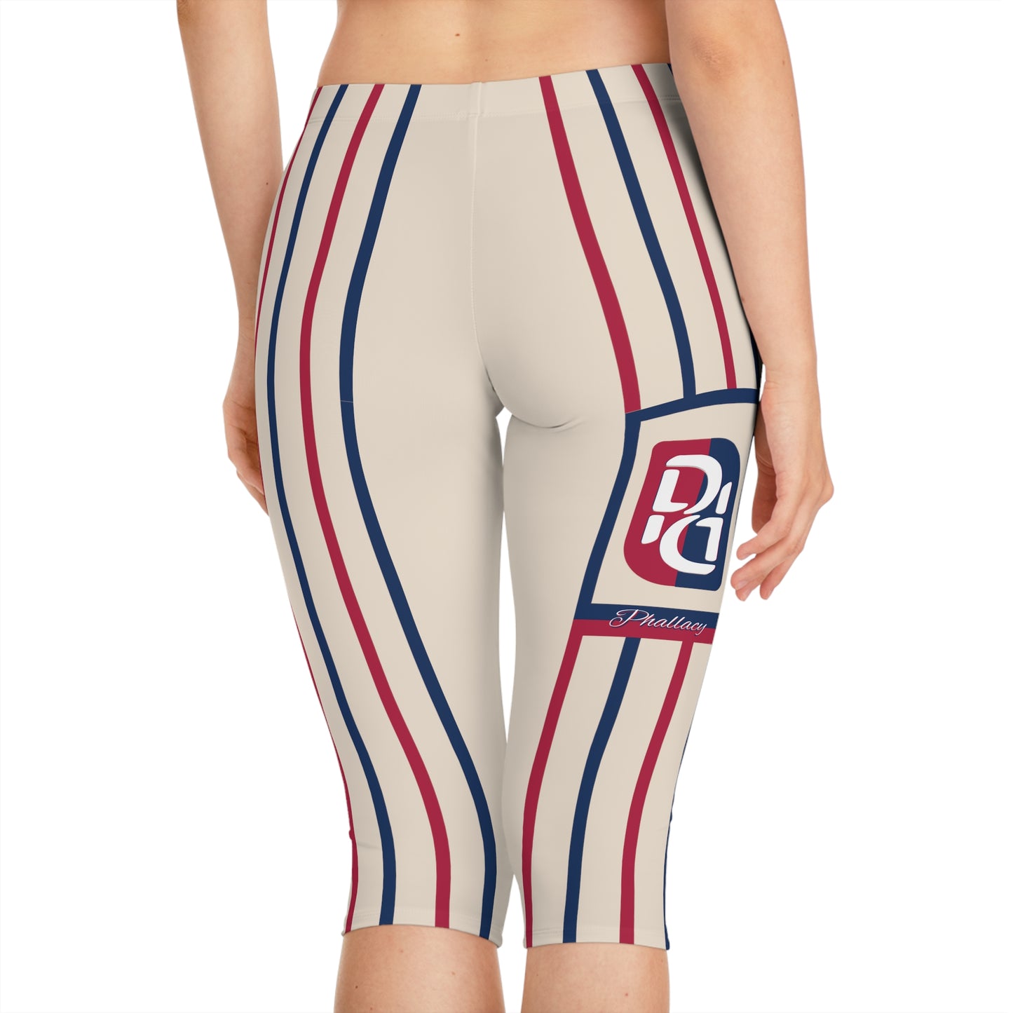 Phallacy Striped Designer Capri Leggings