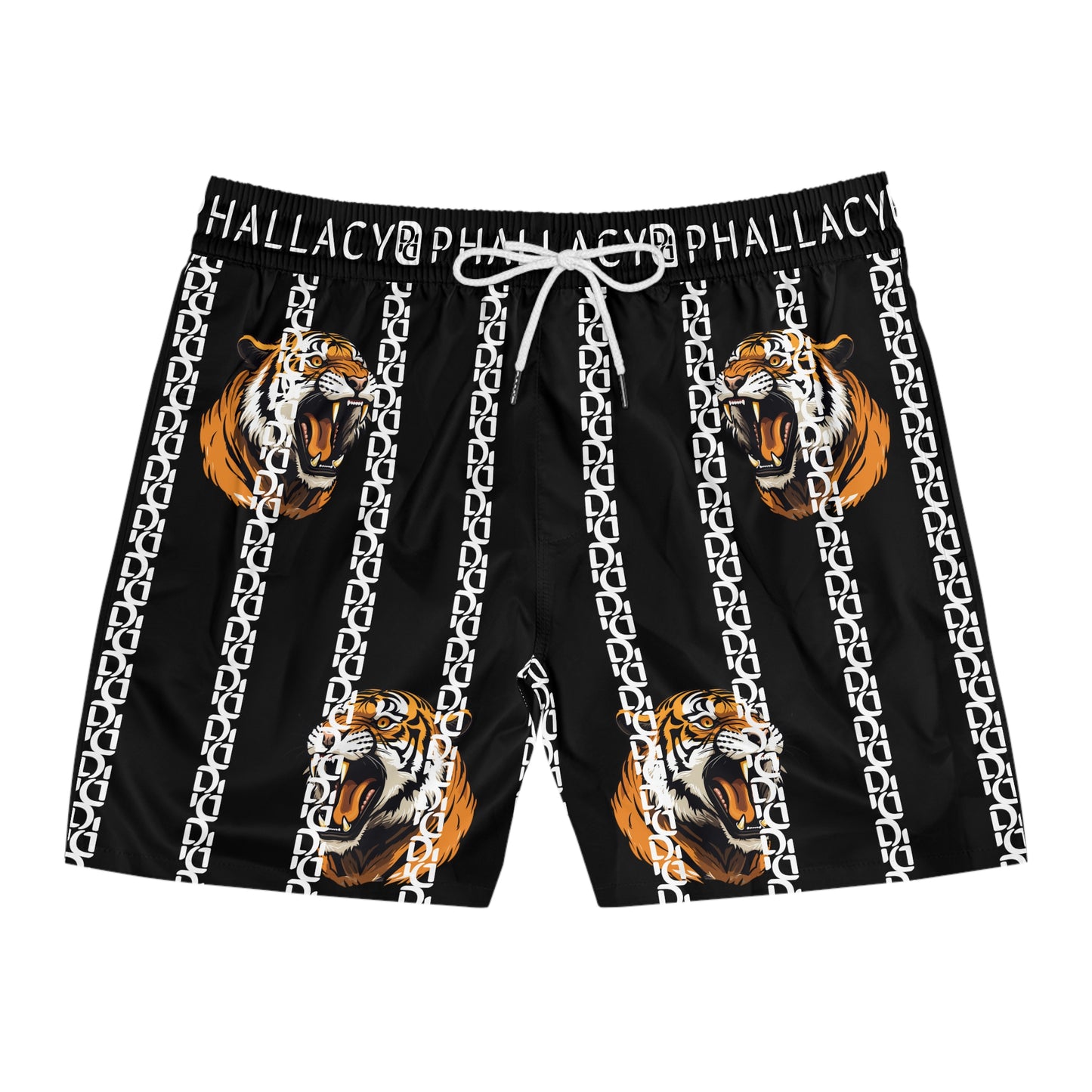 Phallacy Striped Designer Mid-Length Swim Shorts