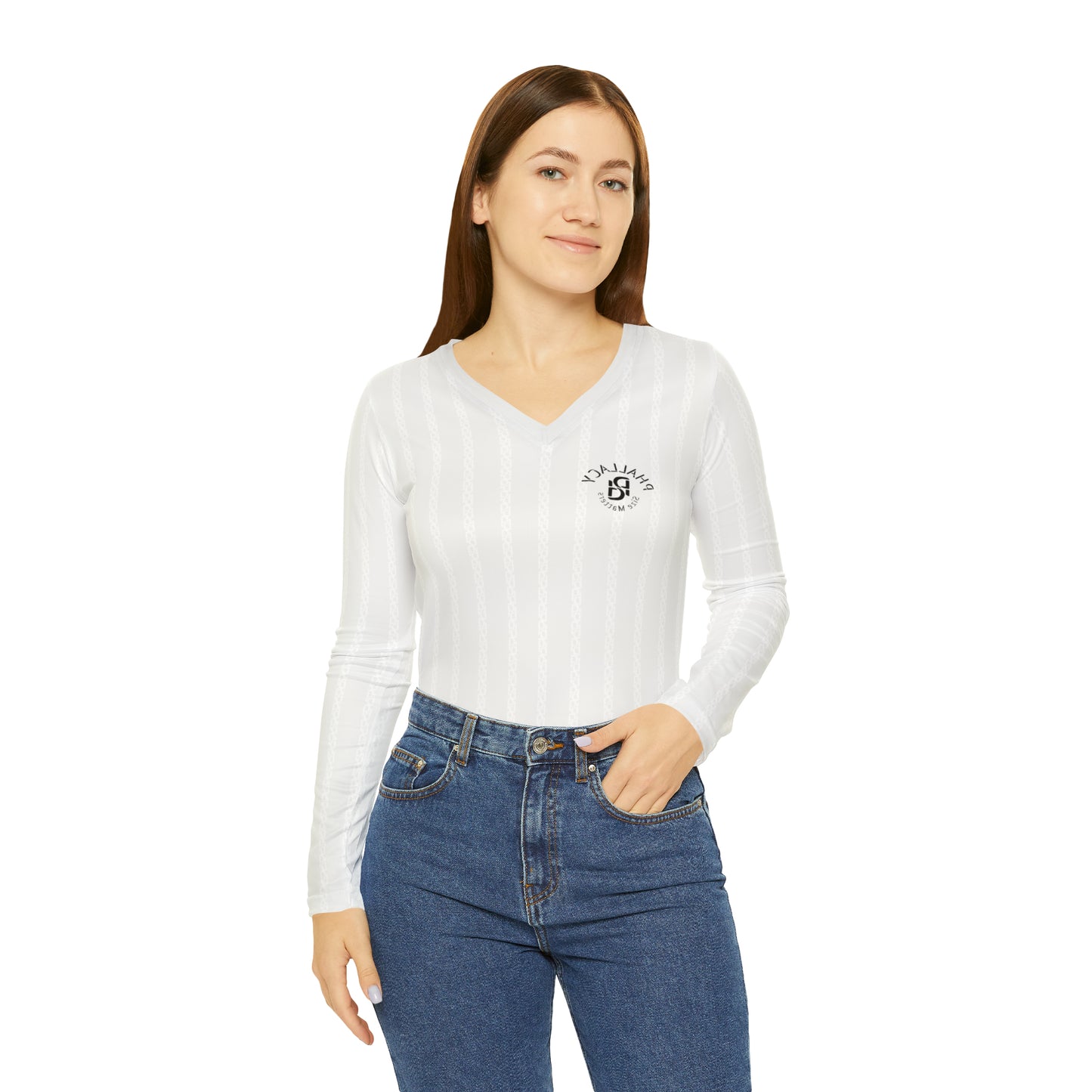 Phallacy Striped Designer Women's Long Sleeve V-neck