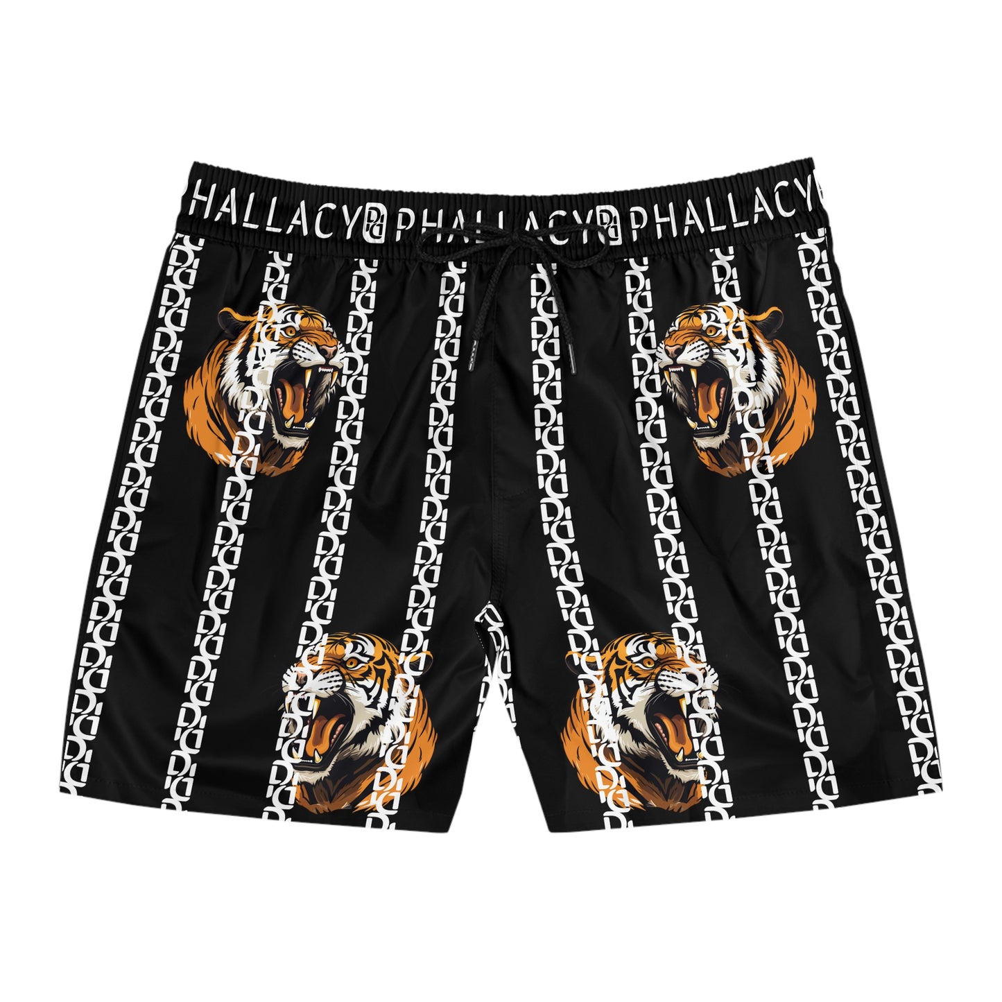 Phallacy Striped Designer Mid-Length Swim Shorts