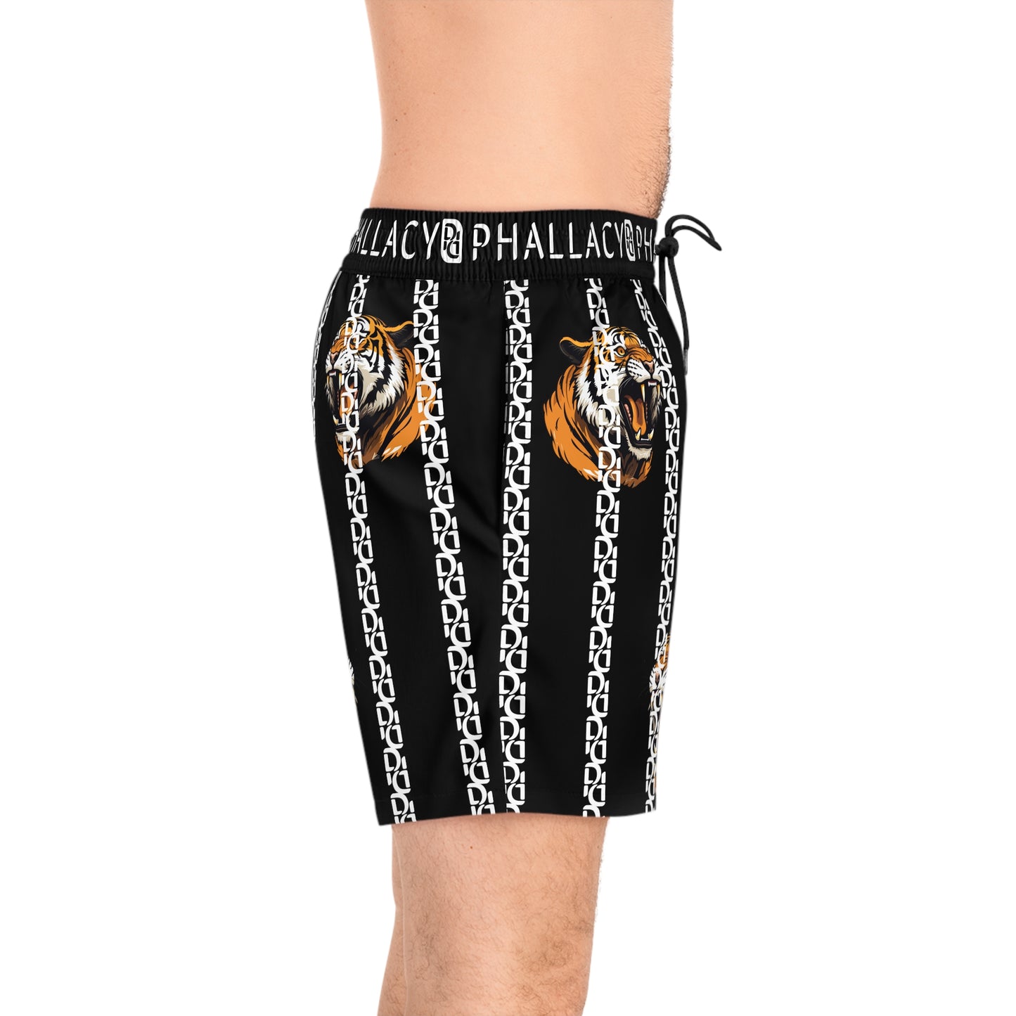 Phallacy Striped Designer Mid-Length Swim Shorts