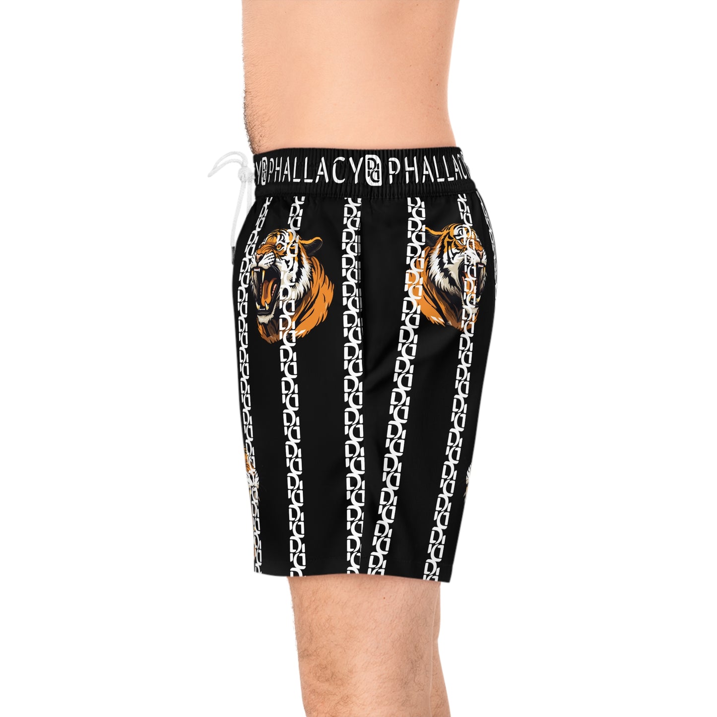 Phallacy Striped Designer Mid-Length Swim Shorts