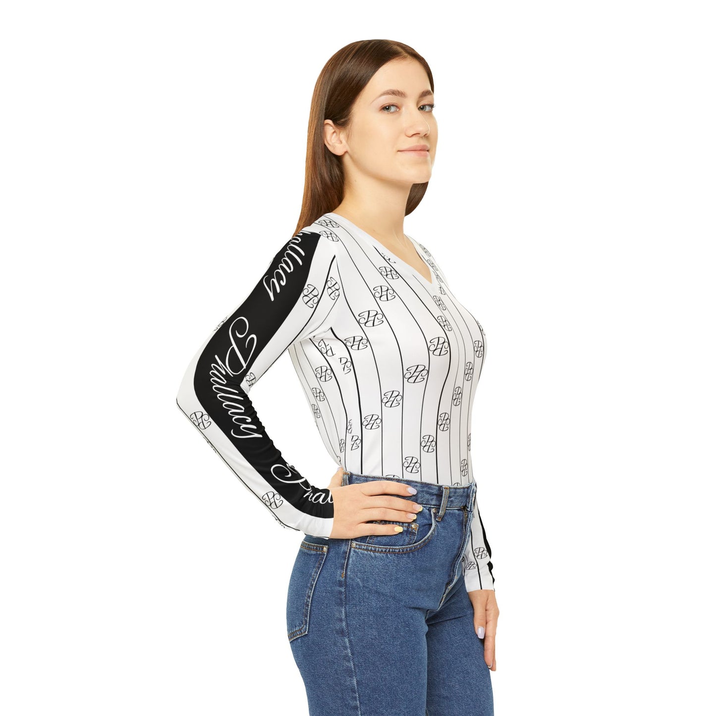 Phallacy Striped Designer Women's Long Sleeve V-neck