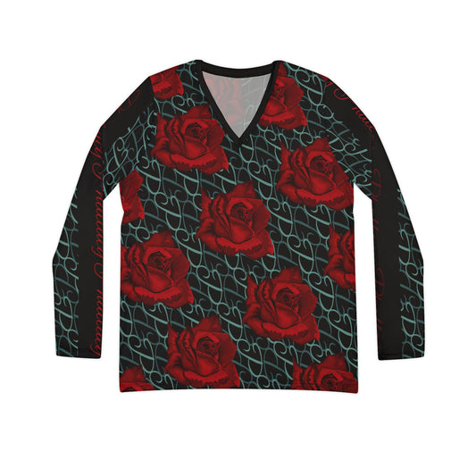 Phallacy Designer Floral Women's Long Sleeve V-neck