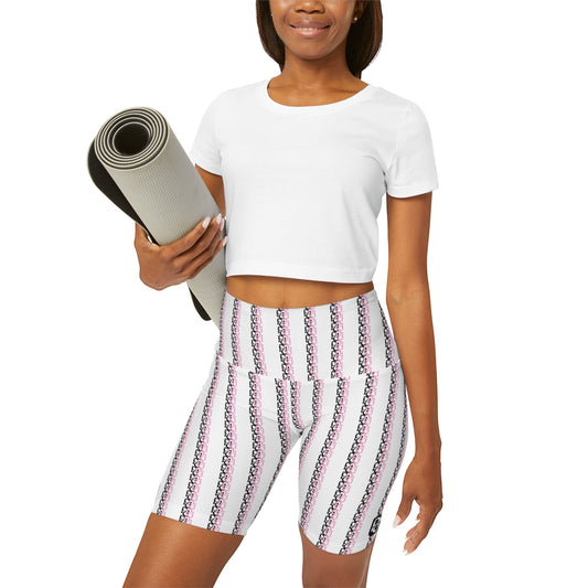 Phallacy Striped Designer High Waisted Yoga Shorts