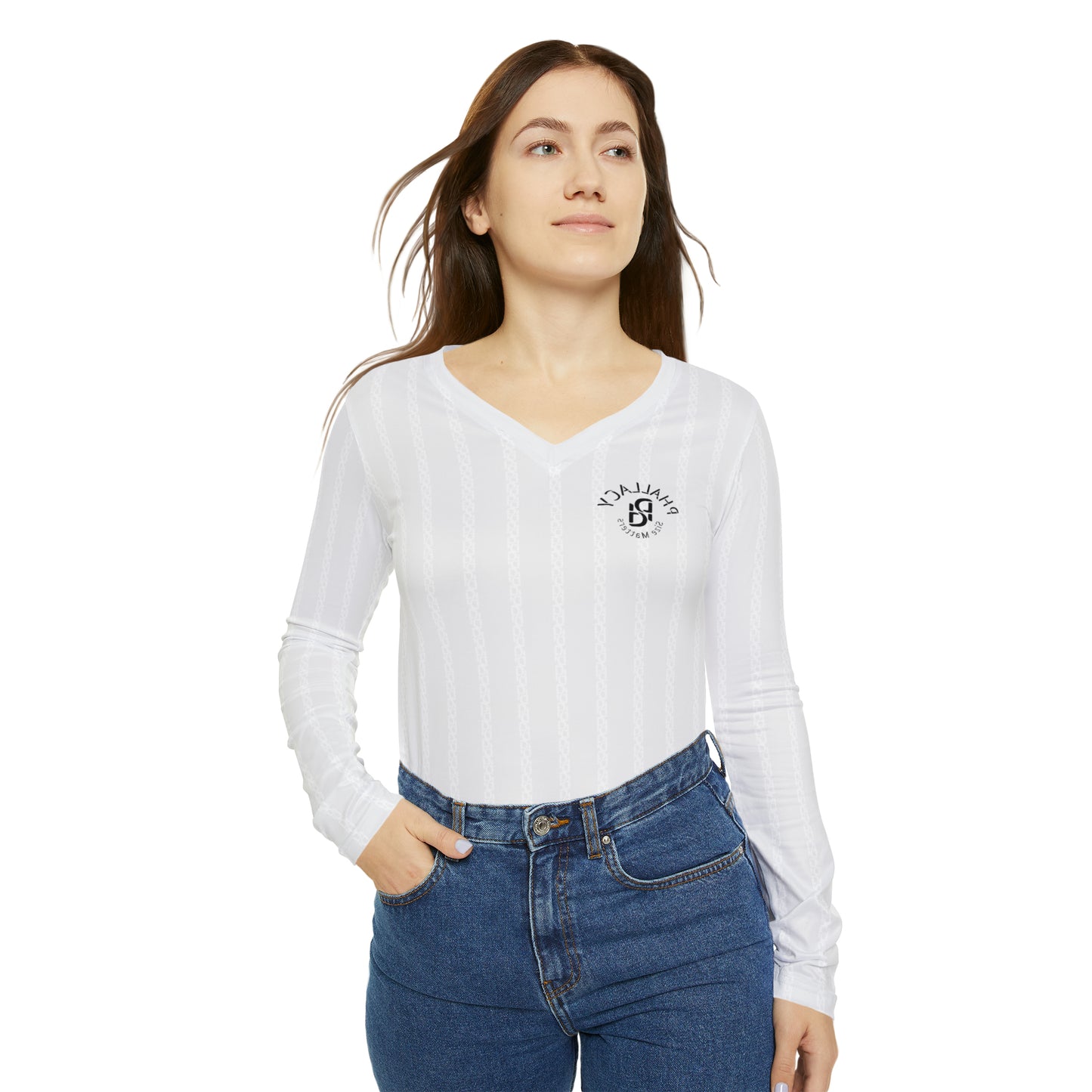 Phallacy Striped Designer Women's Long Sleeve V-neck