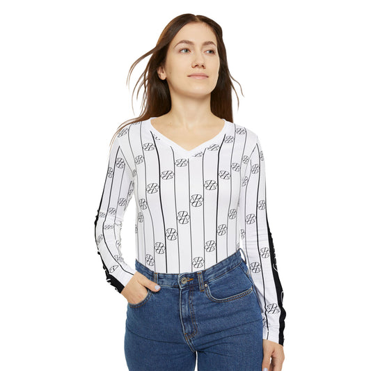 Phallacy Striped Designer Women's Long Sleeve V-neck