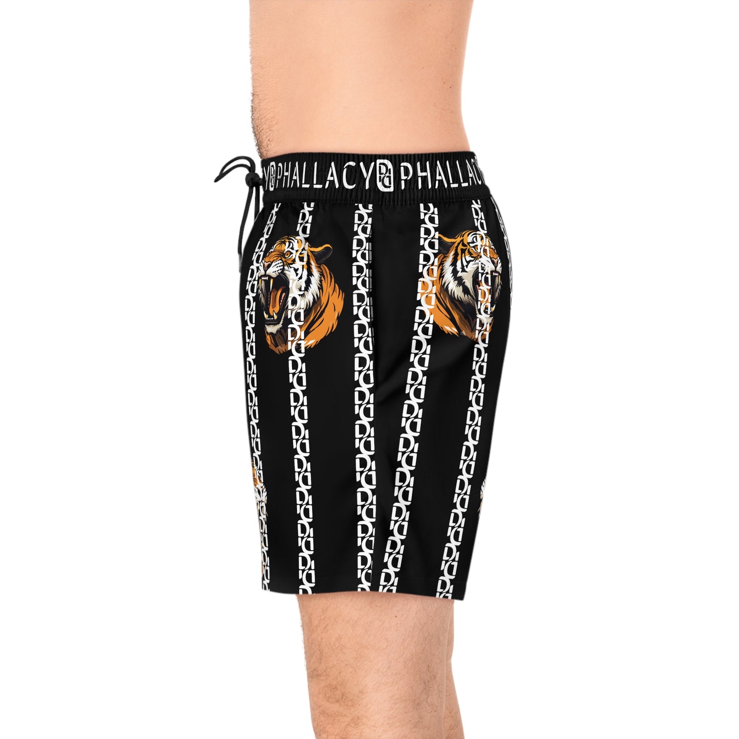 Phallacy Striped Designer Mid-Length Swim Shorts