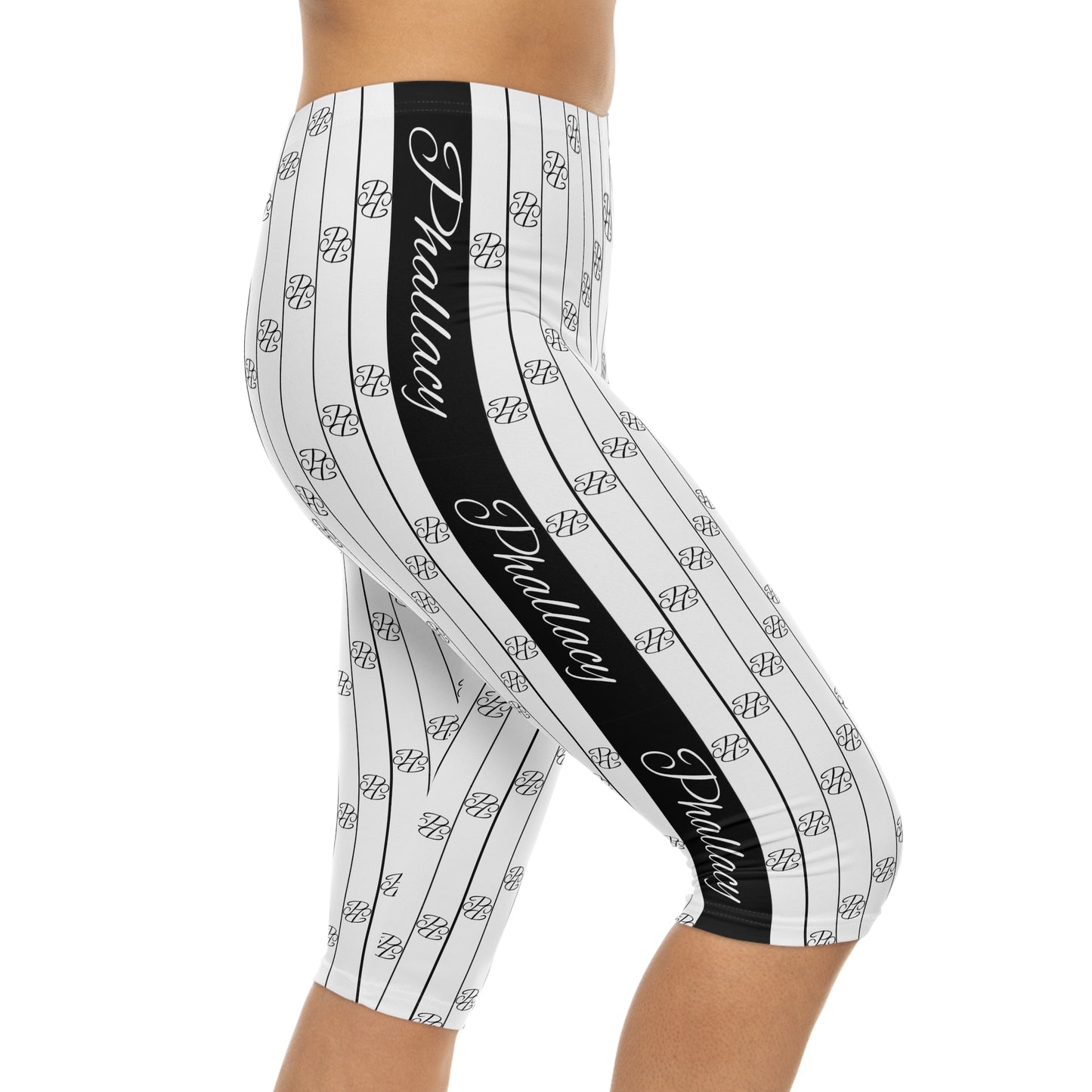 Phallacy Striped Designer Capri Leggings