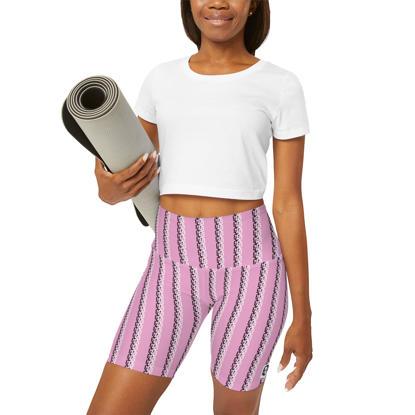 Phallacy Striped Designer High Waisted Yoga Shorts