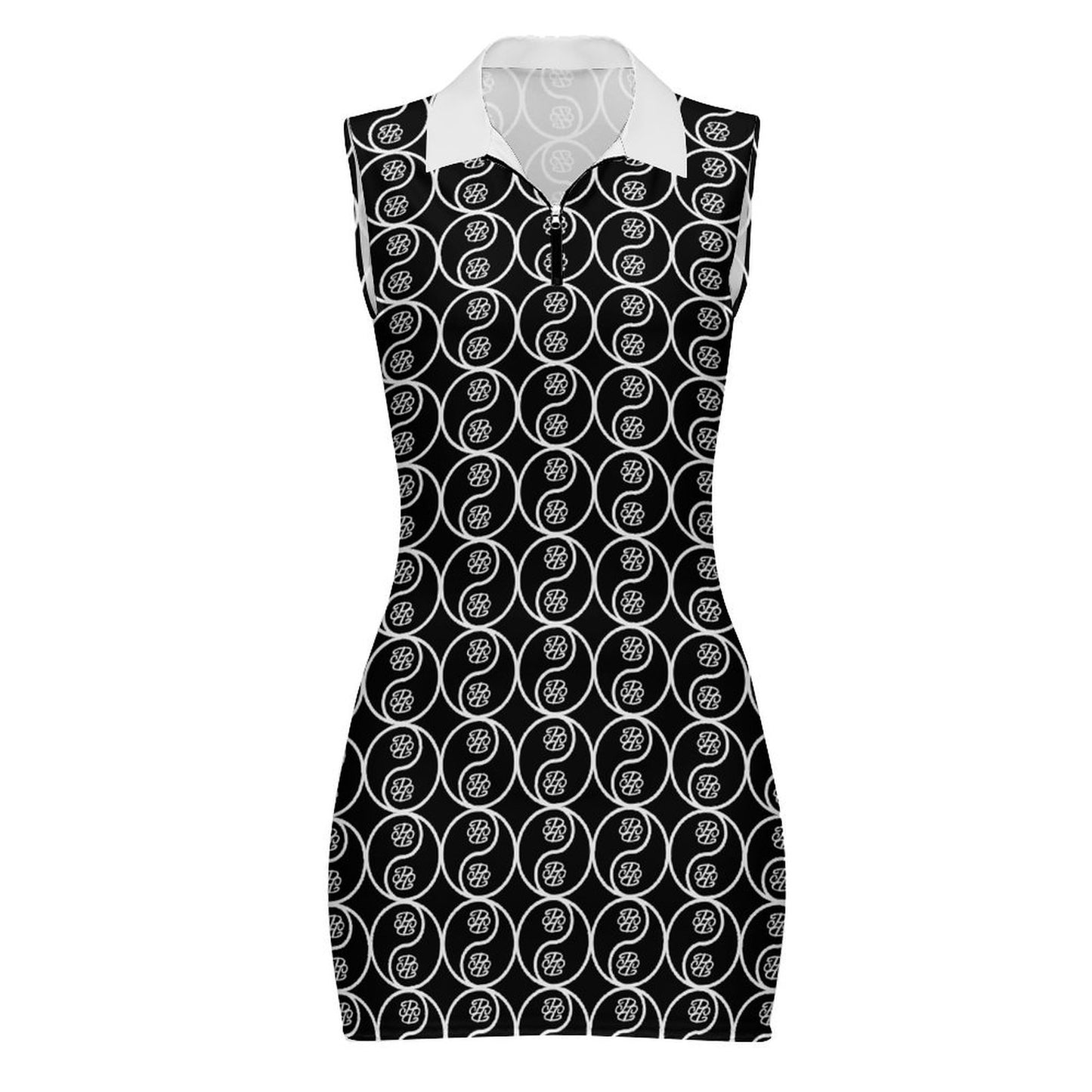 Phallacy Yin-Yang Designer Sleeveless Zip-Up Polo Dress