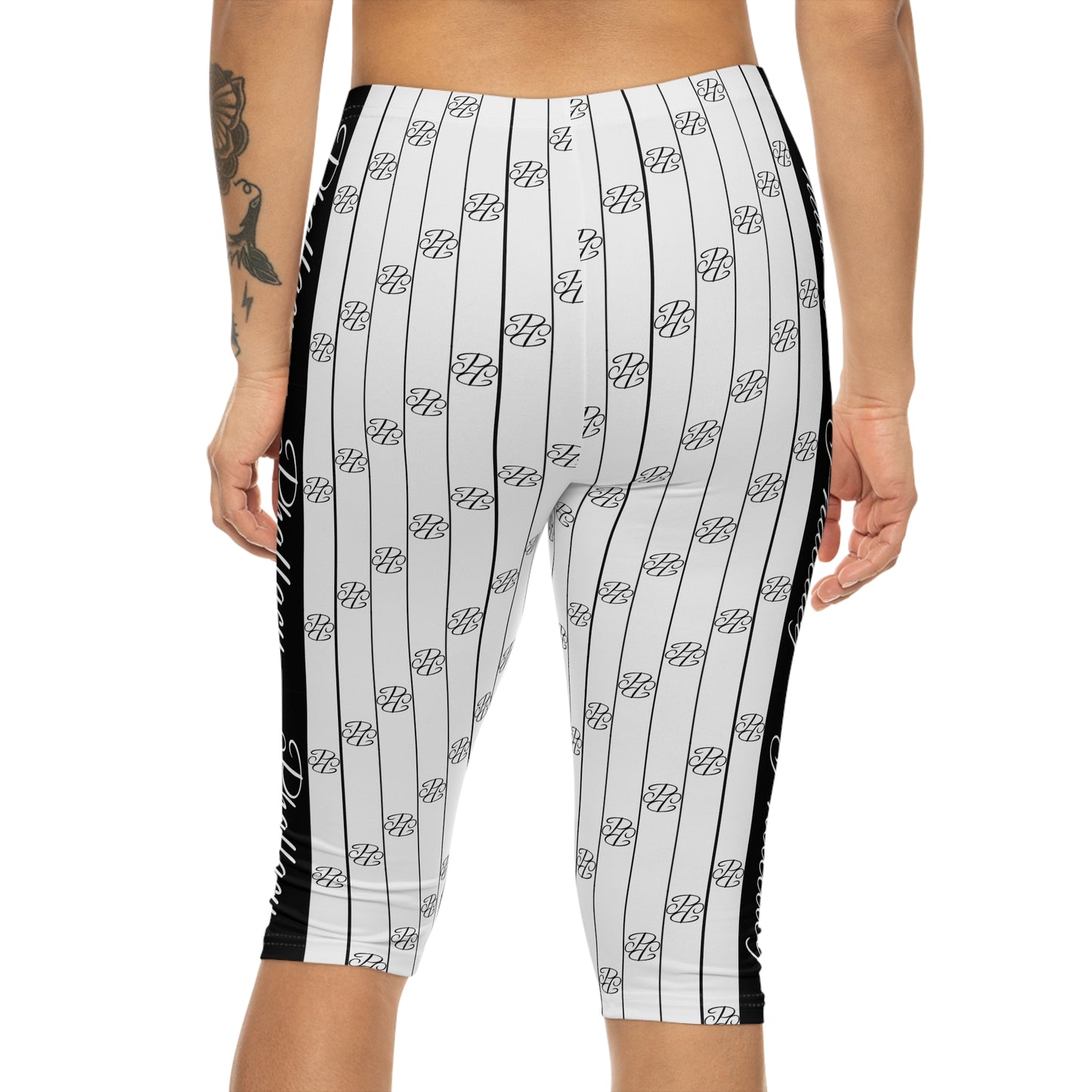 Phallacy Striped Designer Capri Leggings