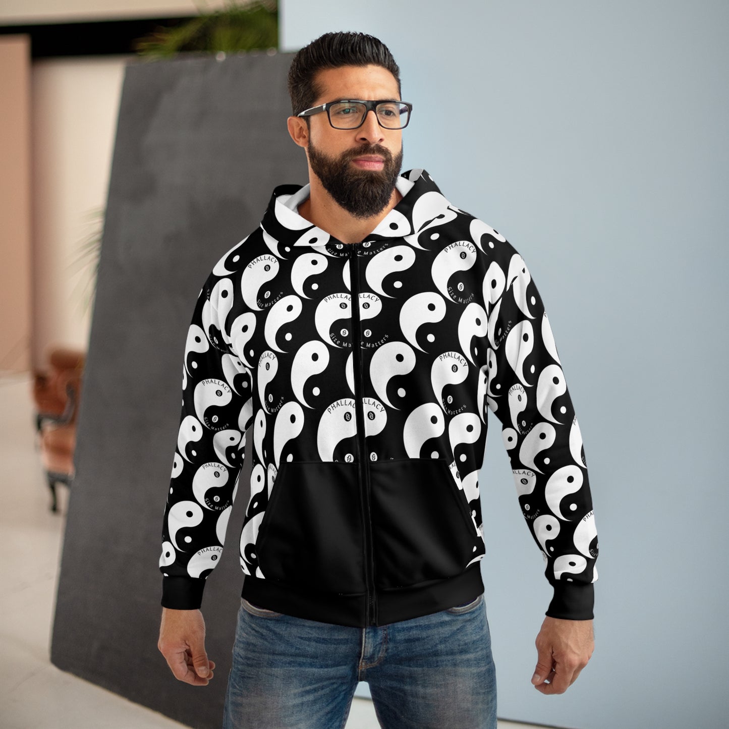 Phallacy Yin-Yang Designer Unisex Zip Hoodie