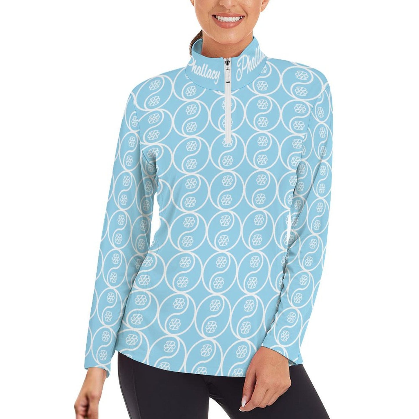 Phallacy Yin-Yang Designer Long Sleeve Yoga Shirt w/ Zipper