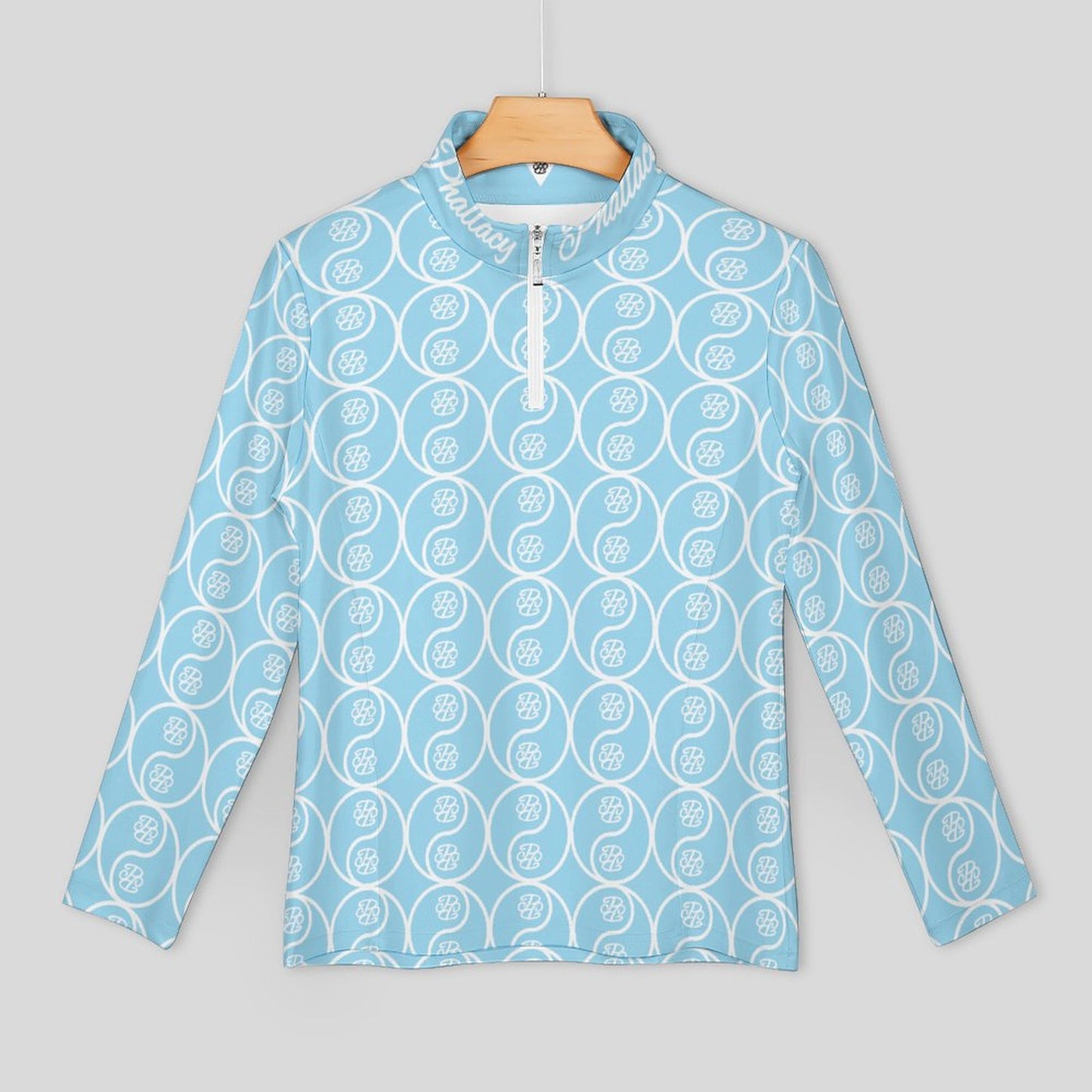 Phallacy Yin-Yang Designer Long Sleeve Yoga Shirt w/ Zipper