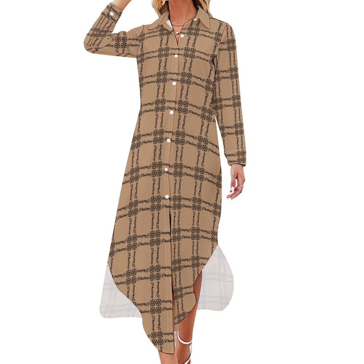 Phallacy Balance Designer Long Sleeve Button Up Shirt Dress