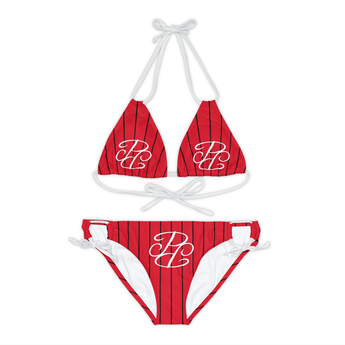 Phallacy Players Striped Designer Strappy Bikini Set