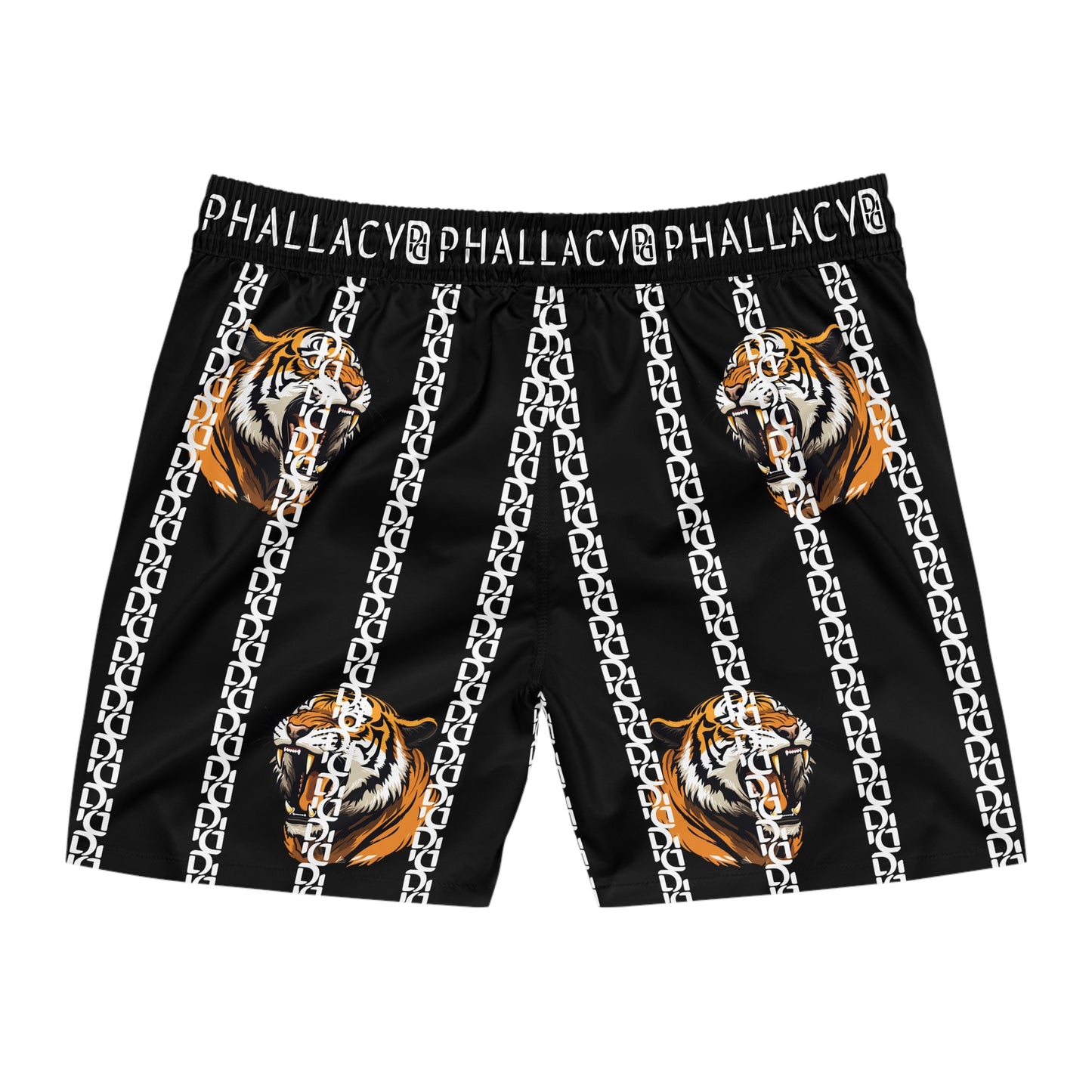 Phallacy Striped Designer Mid-Length Swim Shorts