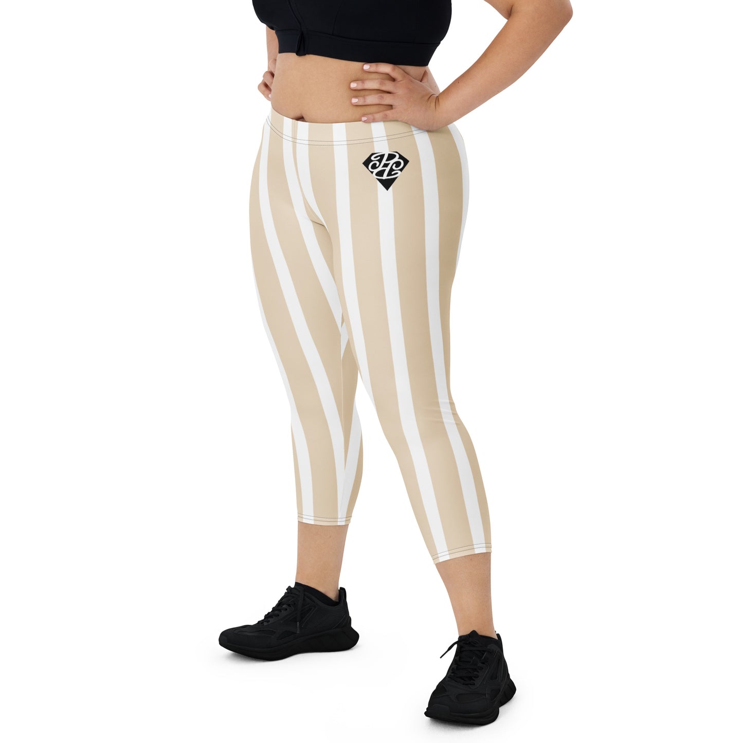 Phallacy Striped Designer Capri Leggings