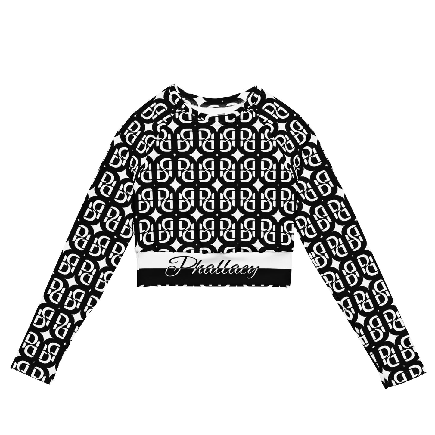 Phallacy Signature Monogram Designer Long-Sleeve Cropped Tee