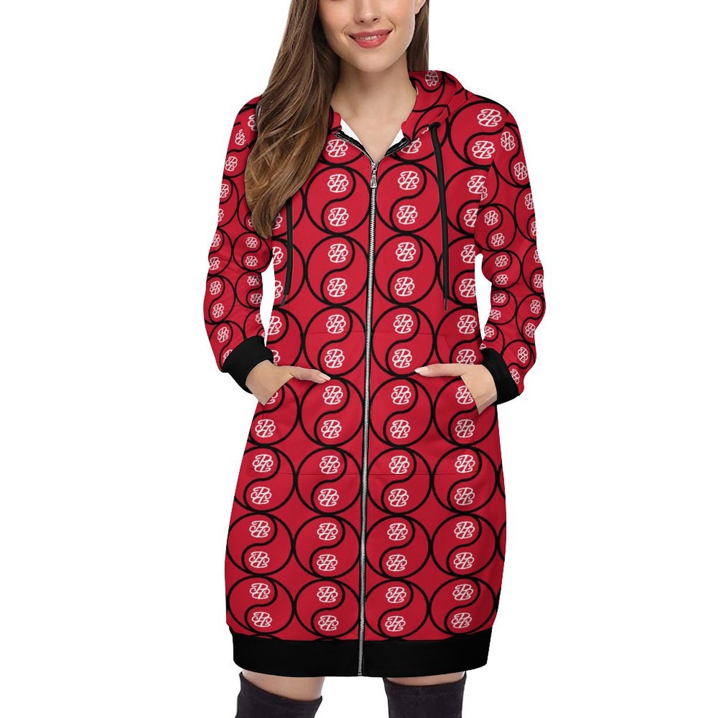 Phallacy Yin-Yang Designer Zip Up Hoodie Dress