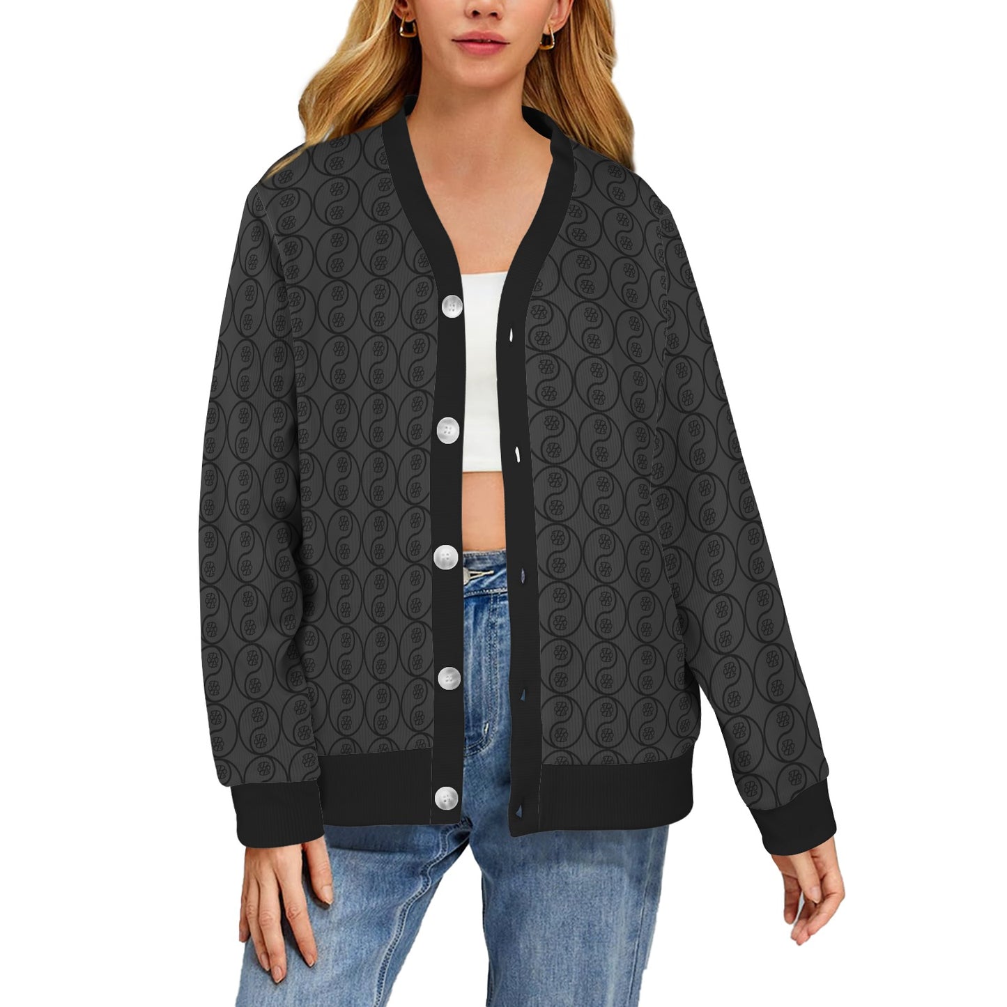 Phallacy Yin-Yang Designer Ribbed Cardigan