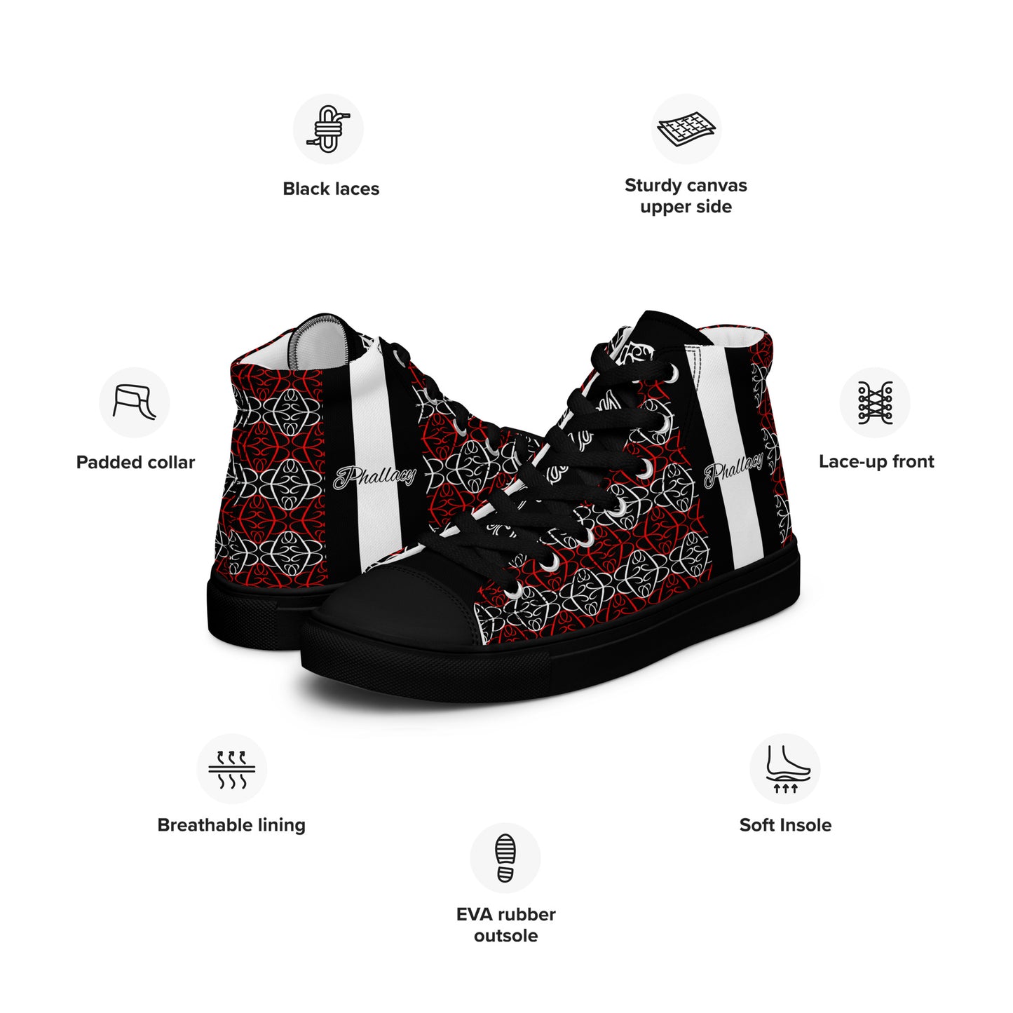 Phallacy Players Designer Men’s High Top Canvas Shoes