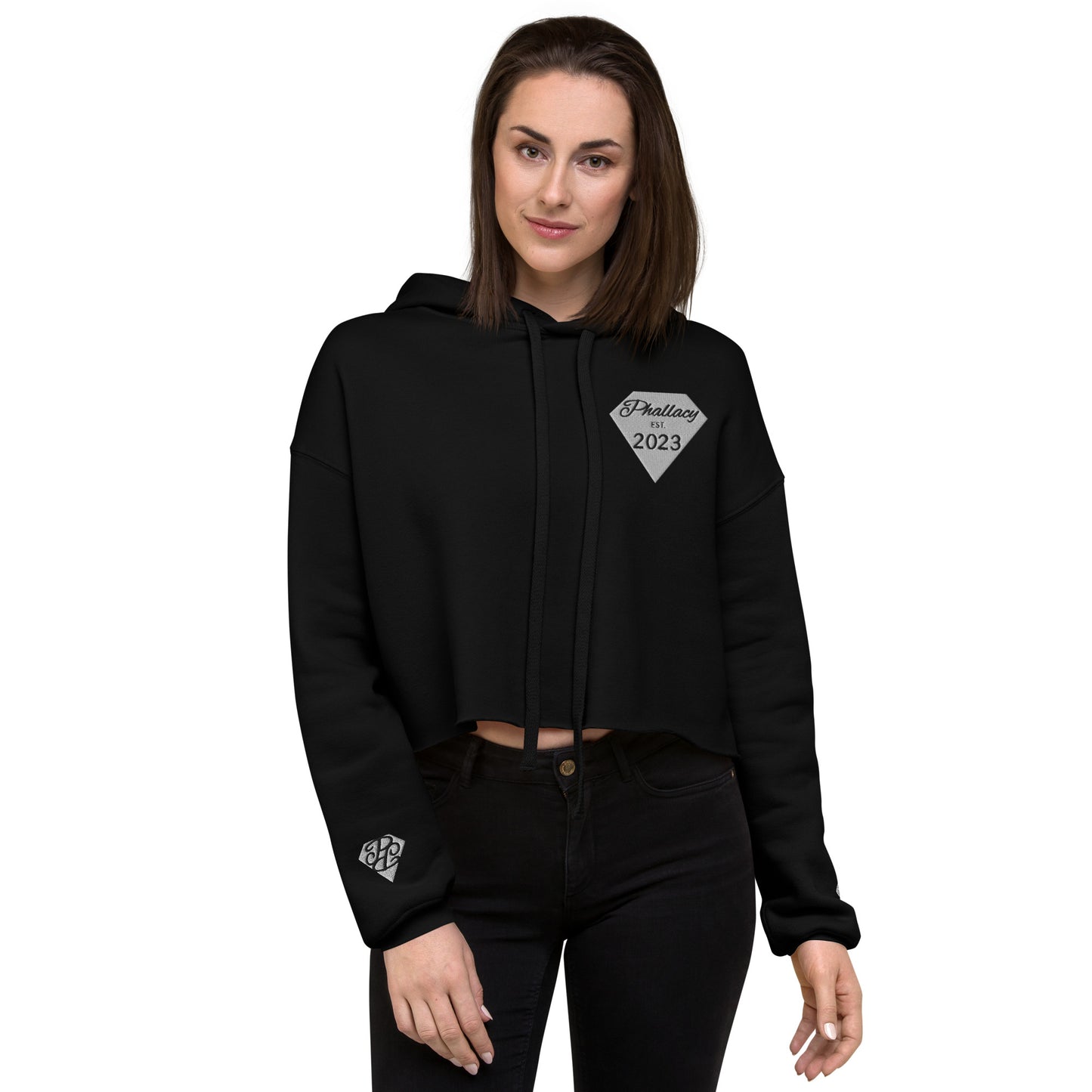 Phallacy Diamond Designer Cropped Hoodie (Embroidery)