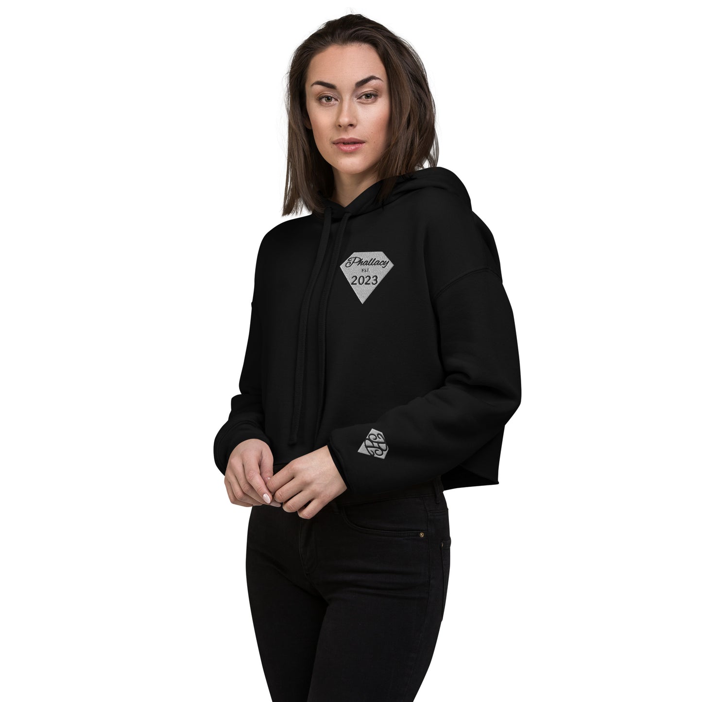 Phallacy Diamond Designer Cropped Hoodie (Embroidery)