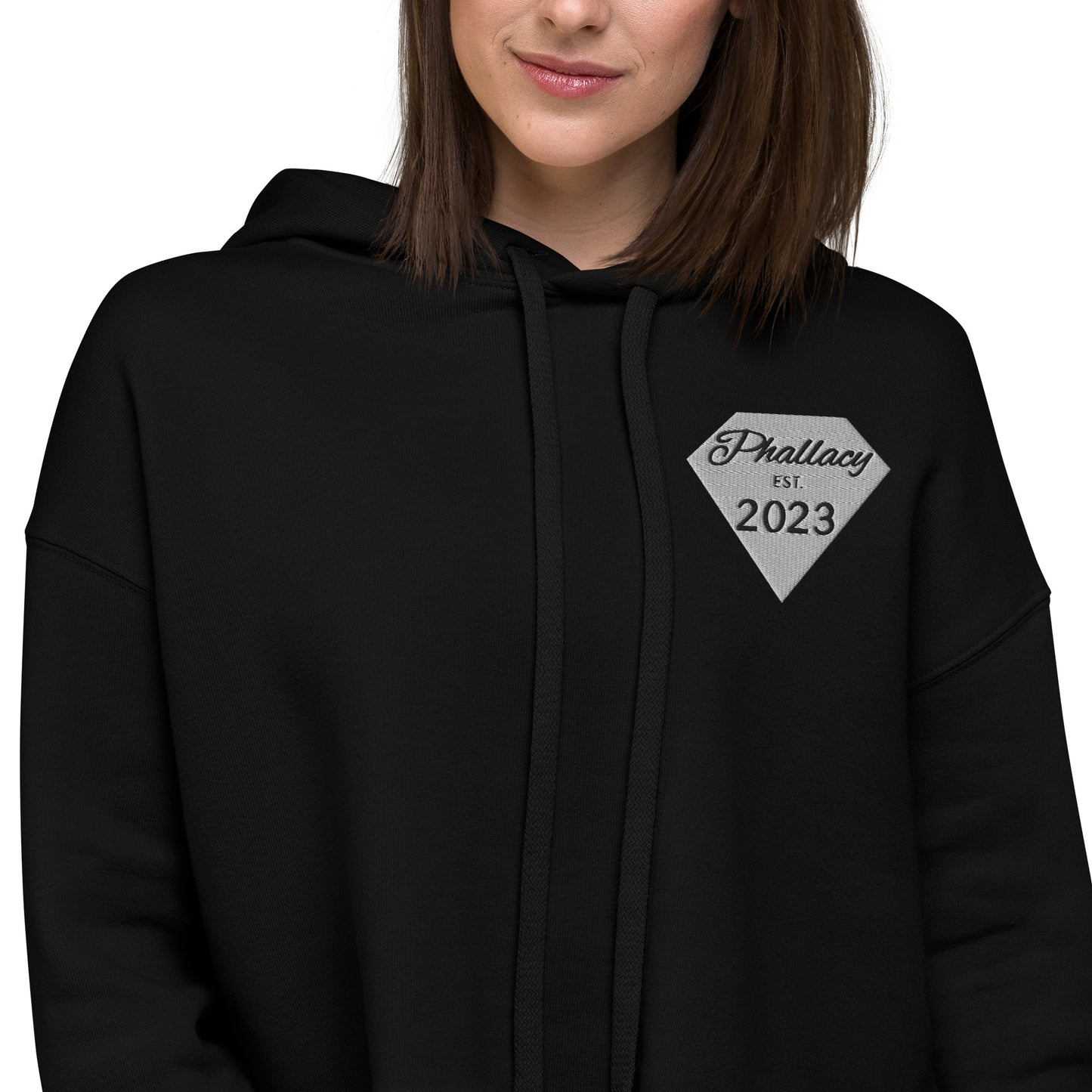 Phallacy Diamond Designer Cropped Hoodie (Embroidery)