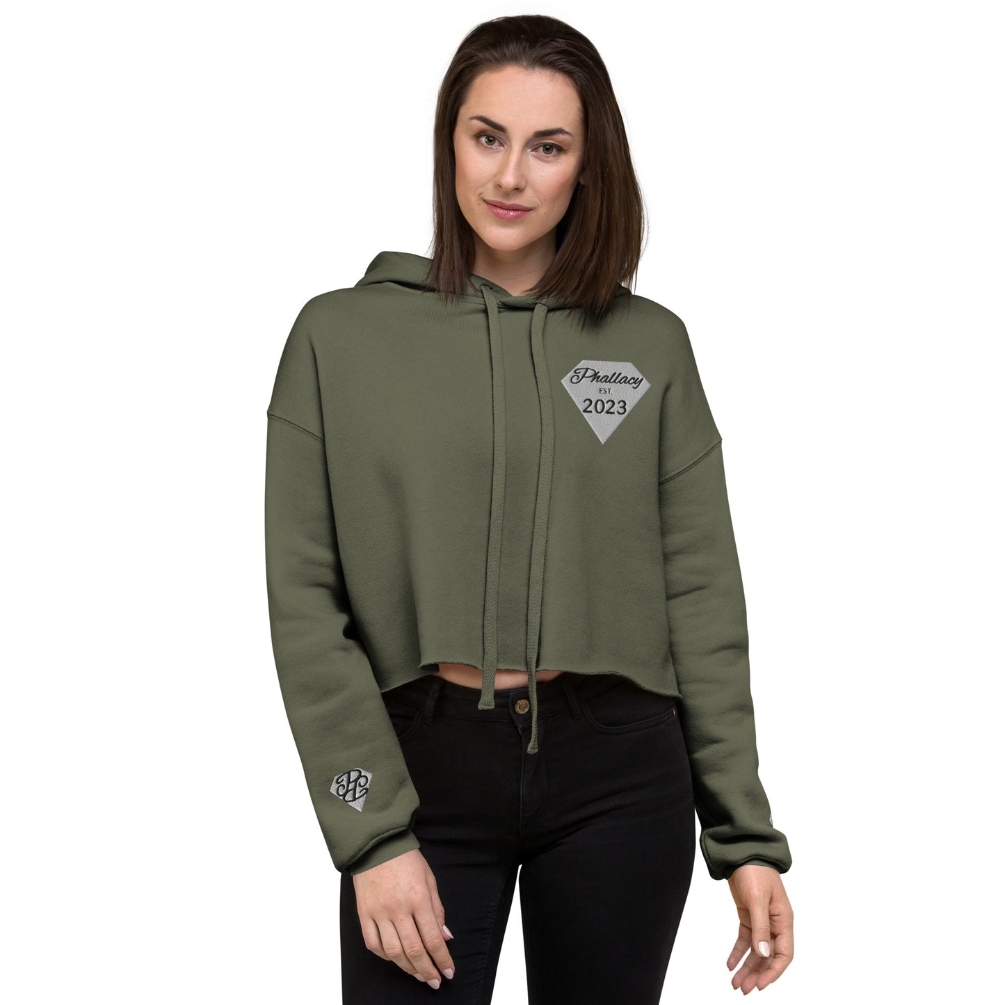 Phallacy Diamond Designer Cropped Hoodie (Embroidery)