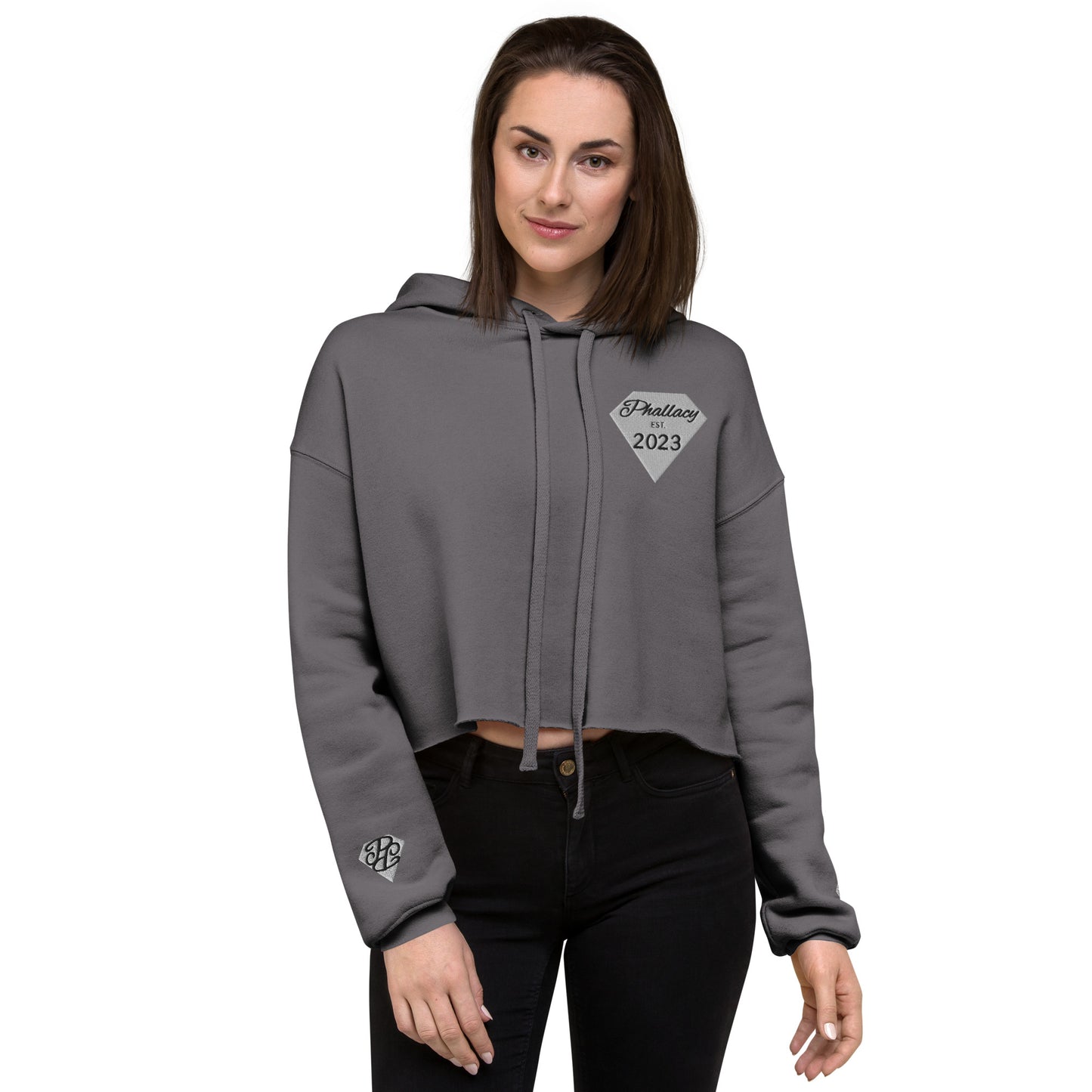 Phallacy Diamond Designer Cropped Hoodie (Embroidery)