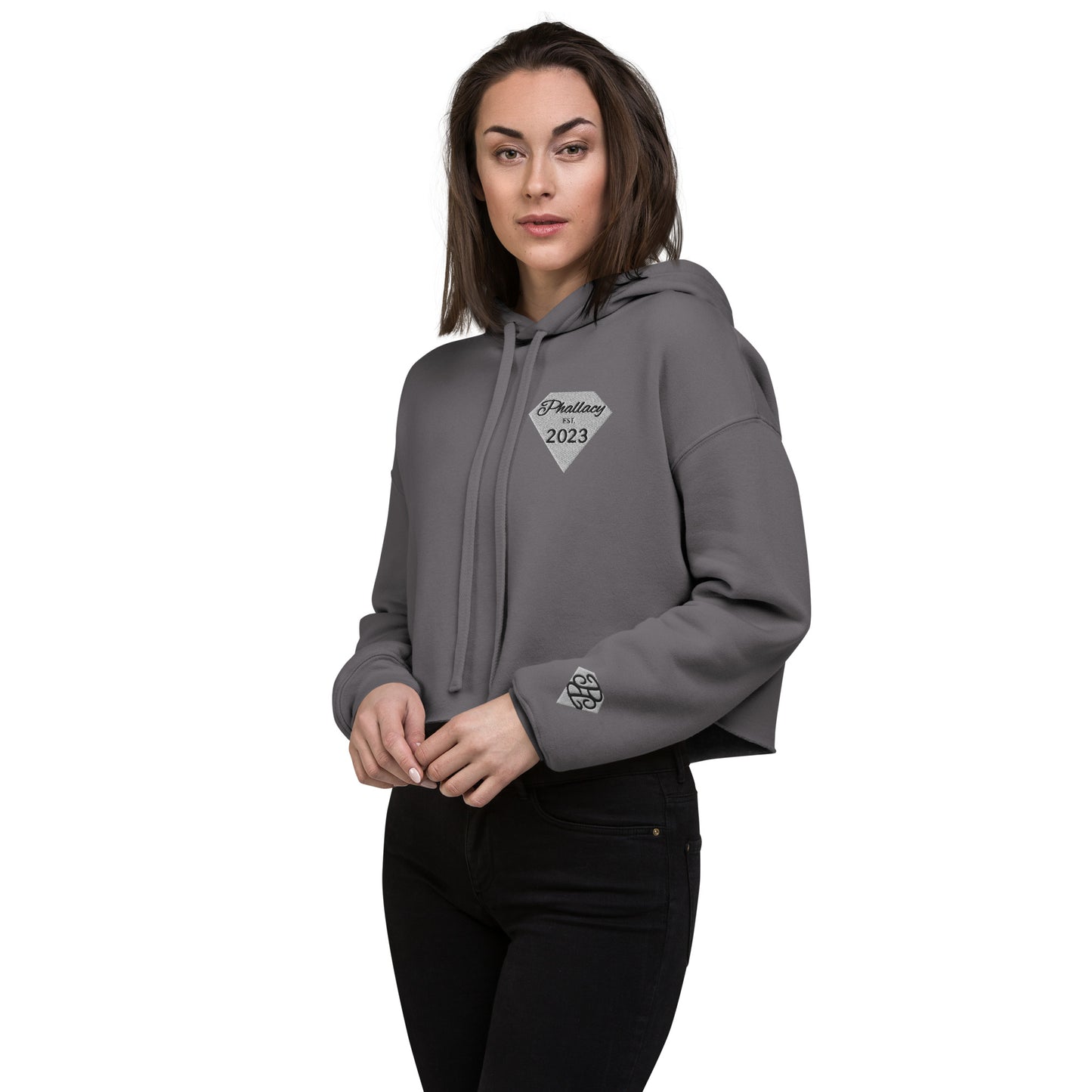 Phallacy Diamond Designer Cropped Hoodie (Embroidery)