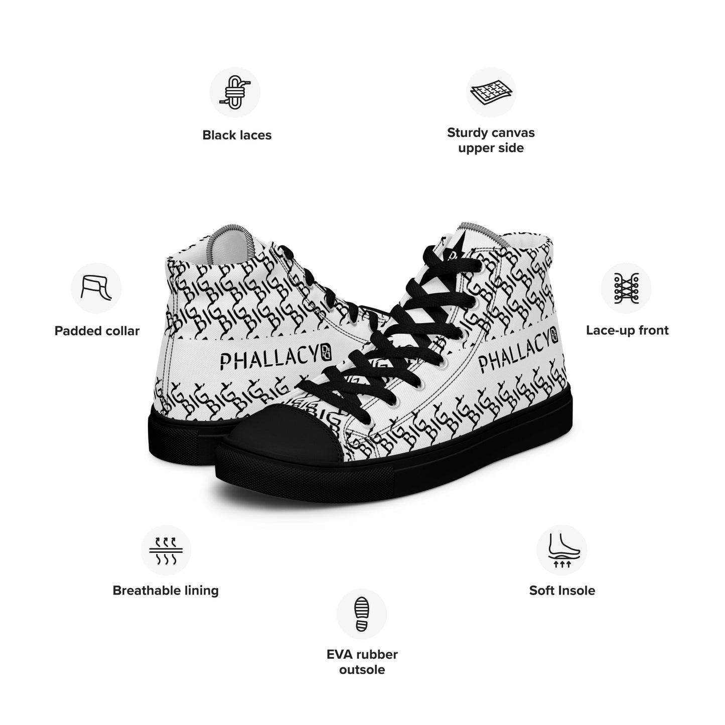 Phallacy BIG Designer Women’s High Top Canvas Shoes