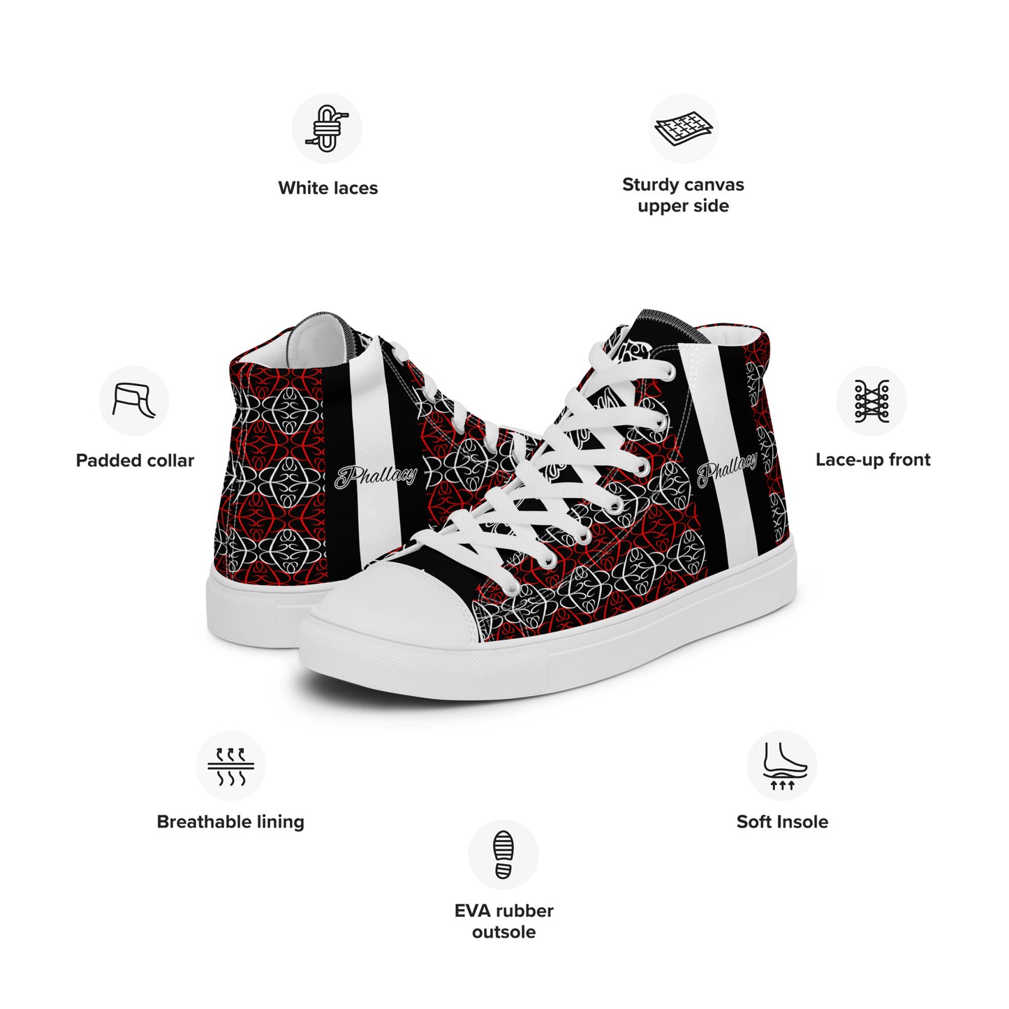 Phallacy Players Designer Women’s High Top Canvas Shoes